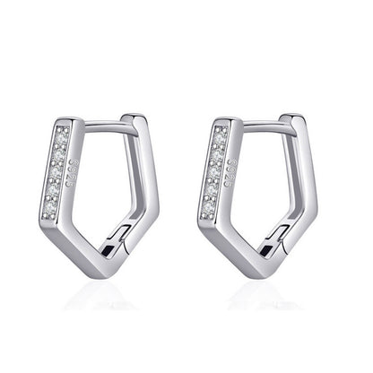 Rockyu シルバー925 ピアス レディース ジルコニア 五角形 リング 鏡面処理 金属アレルギー対応