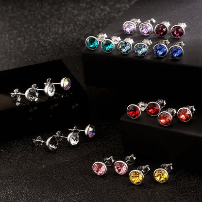 Rockyu シルバー925スタッドピアス スワロフスキークリスタル使用 丸型レディースピアス