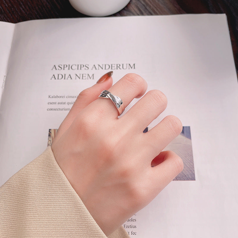 Rockyu 英語メッセージ入りリング S925シルバー レディース フリーサイズ クロスデザイン