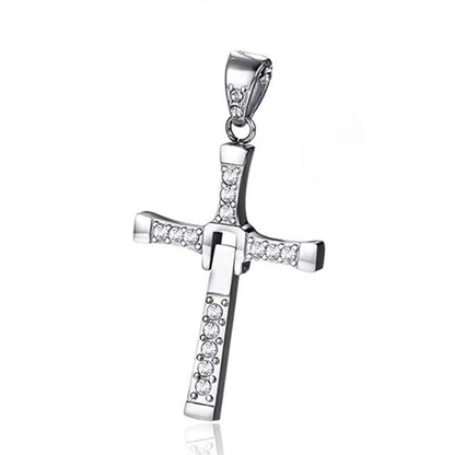 Rockyu 十字架ネックレス レディース チタン製 18K仕上げ クロスデザイン ジルコニア付