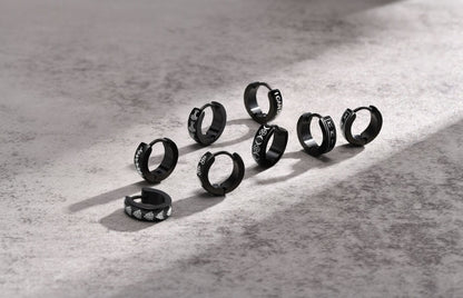 Rockyu ステンレス製 ブラックコーティング柄入りフープピアス メンズ 片耳用