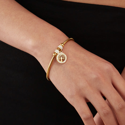 Rockyu ブレスレット レディース 18金メッキ ジルコニア 生命の樹 磁石型バングル 純チタン アレルギー対応