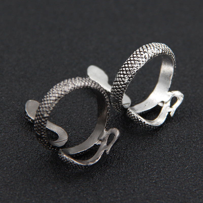Rockyu 指輪 スネークデザイン フリーサイズ シルバー＆ブラック ステンレス製 男女兼用 お守りリング