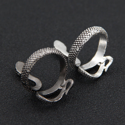 Rockyu 指輪 スネークデザイン フリーサイズ シルバー＆ブラック ステンレス製 男女兼用 お守りリング