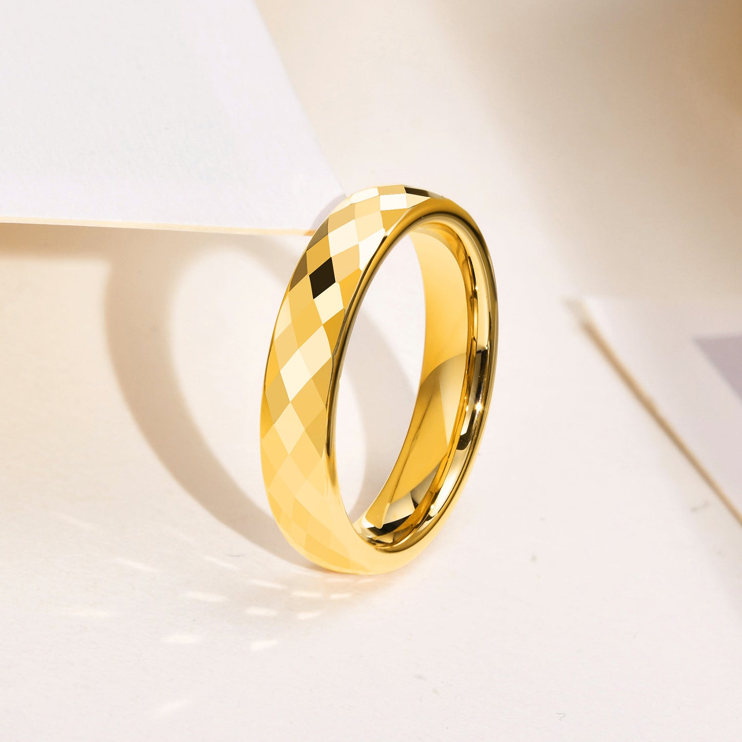 Rockyu タングステン 多面カットリング 4mm メンズ レディース 指輪 シルバー ゴールド ブルー ピンクゴールド 鏡面＆マット仕上げ 男女兼用