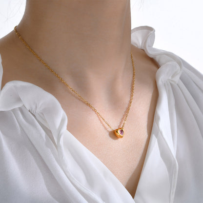 Rockyu レディース ネックレス グリーン ハートペンダント ステンレス鋼 金属アレルギー対応 一粒ジルコニア 記念日 プレゼント