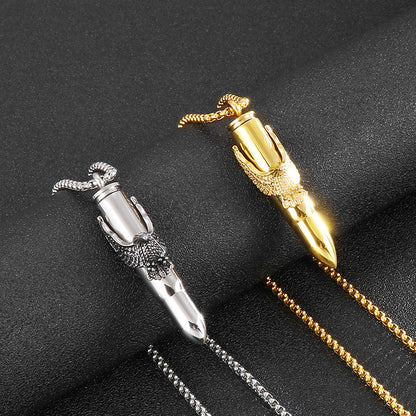 Rockyu 弾丸ネックレス メンズ 鷲の爪デザイン ステンレス製 遺骨入れ シルバー＆ゴールド