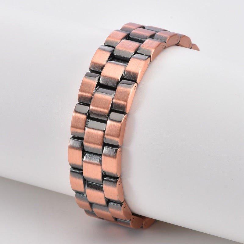 Rockyu 磁気ブレスレット メンズ トリプルロウ ピンクゴールド 銅製 シンプル カジュアル