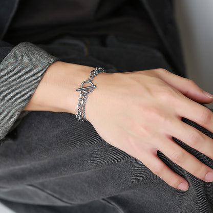 Rockyu メンズ 2連チェーンブレスレット シルバー ステンレス製 シンプルデザイン