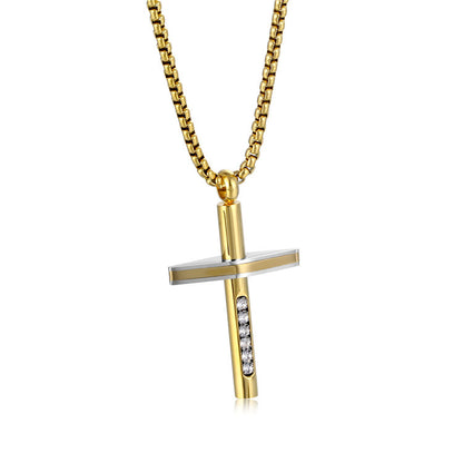 Rockyu クロスネックレス メンズ ステンレス製 アレルギー対応 ブラック＆ゴールド おしゃれ十字架ペンダント