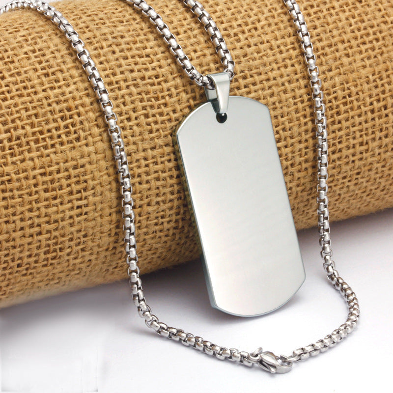 Rockyu ネックレス メンズ タングステンプレート 長方形ペンダント ベネチアンチェーン