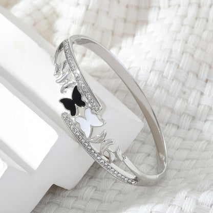 Rockyu ブレスレット レディース 蝶モチーフ ピンクゴールド 18Kメッキ チタン製 キラキラバングル