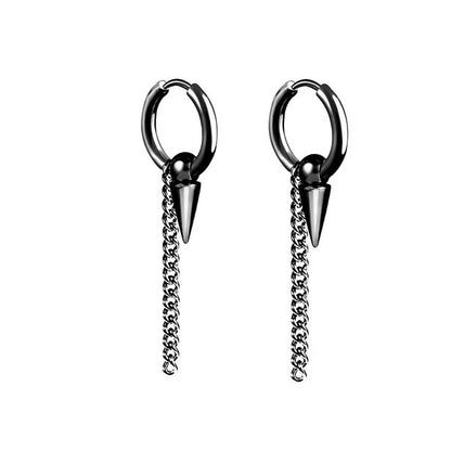 Rockyu ピアス メンズ フープ チェーン スパイク ステンレス リングピアス 男女兼用