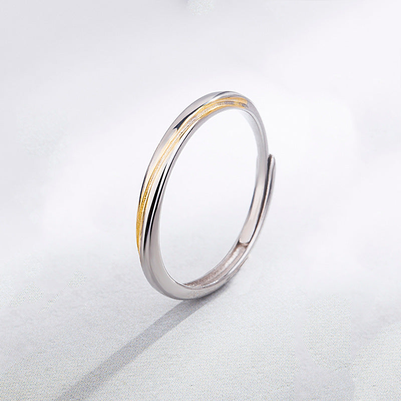 Rockyu ペアリング 2個セット S925 純銀製 指輪｜フリーサイズ 調整可能 ゴールド×シルバー