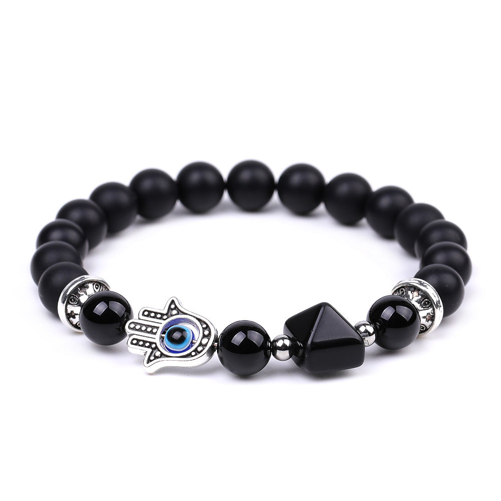 Rockyu ブレスレット レディース メンズ 天然石 ハムサの手 数珠 オニキス パワーストーン ビーズブレスレット 誕生日や記念日に
