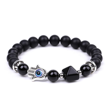 Rockyu ブレスレット レディース メンズ 天然石 ハムサの手 数珠 オニキス パワーストーン ビーズブレスレット 誕生日や記念日に