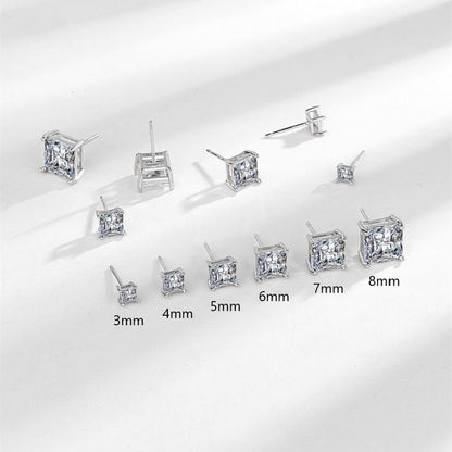 Rockyu ピアス レディース 一粒ジルコニア スタッドピアス 925シルバー製 スクエアカット 選べる7サイズ