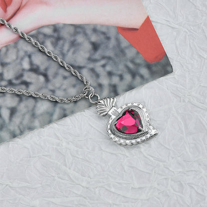 Rockyu ネックレス メンズ レディース シルバー ロープチェーン 50cm+5cm ハートネックレス グリーン/ブルー/レッド/イエロー/ホワイト チタン 金属アレルギー対応 ペンダント アクセサリー