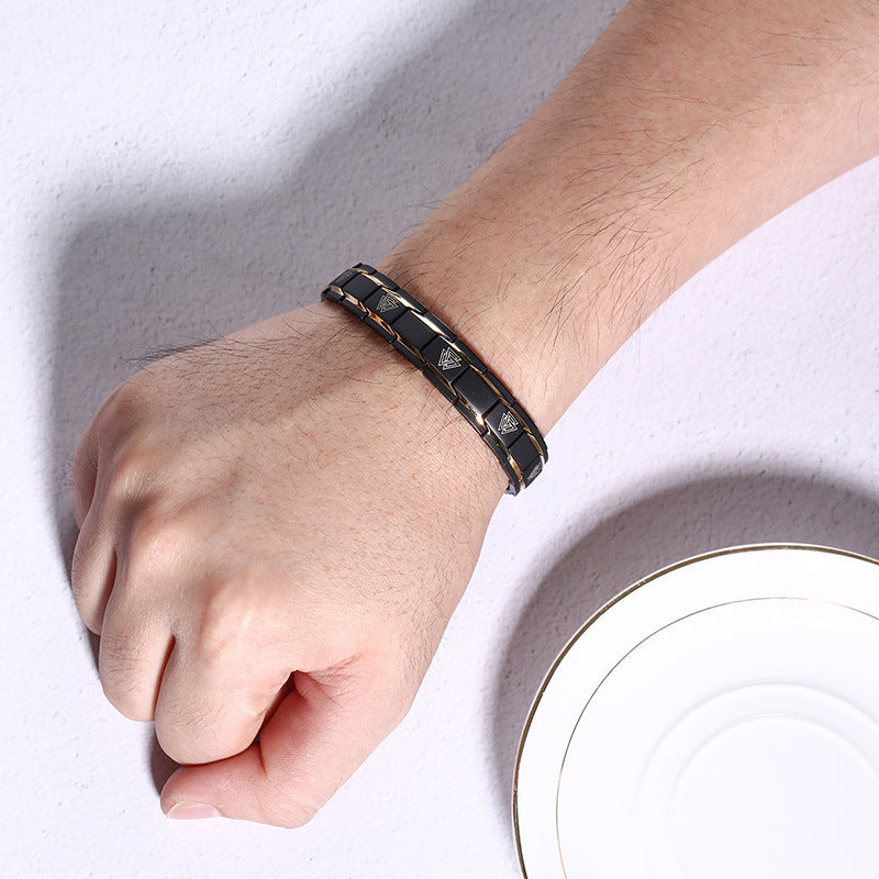 Rockyu 磁気ゲルマニウムブレスレット メンズ レディース ステンレス チェーンバングル 静電気対策 血行サポートデザイン