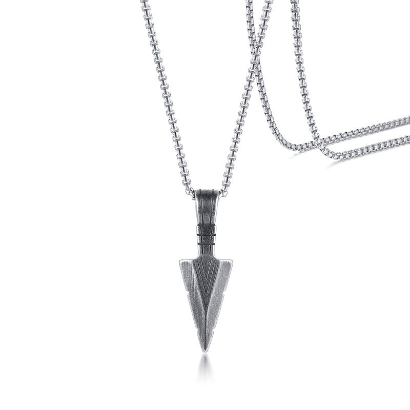 Rockyu ネックレス メンズ ステンレス 矢じり 三角モチーフ 金属アレルギー対応