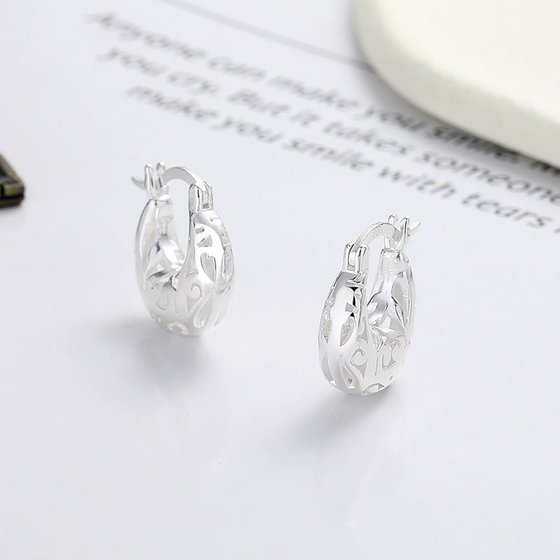 Rockyu シルバー925 月牙モチーフ透かし彫りフープピアス 小ぶりエレガントデザイン