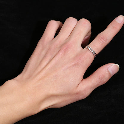 Rockyu メンズリング S925純銀 開口デザイン ツイスト編み風 シンプル指輪