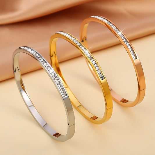 Rockyu レディース バングル キュービック付き 18K仕上 ピンクゴールド＆シルバー