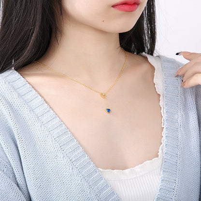 Rockyu ハートネックレス レディース シルバー ゴールド チタン Y字デザイン