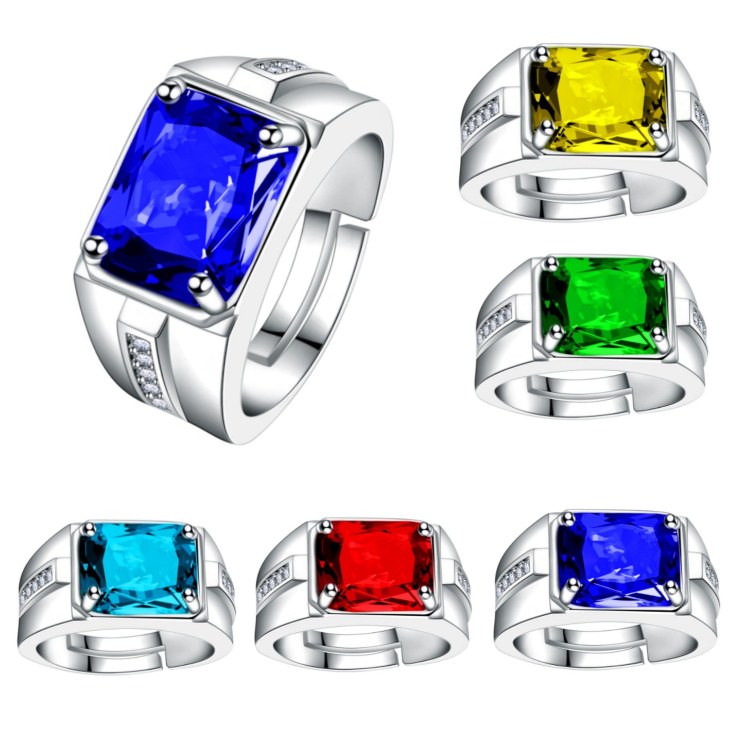 Rockyu メンズ 印台リング シルバー＆ブラック 瑪瑙×ジルコニア フリーサイズ ステンレス製 金属アレルギー対応