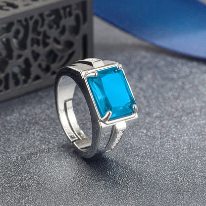 Rockyu メンズ 印台リング シルバー＆ブラック 瑪瑙×ジルコニア フリーサイズ ステンレス製 金属アレルギー対応