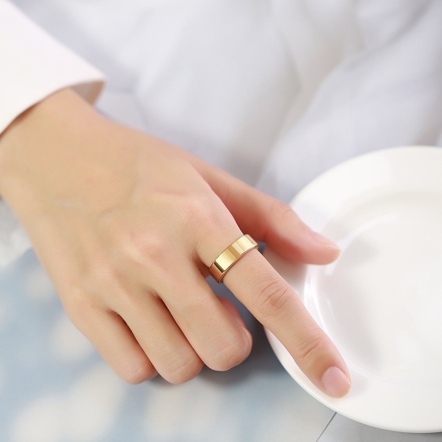 Rockyu 指輪 タングステン ゴールド 平打ちリング 幅2mm 4mm 6mm 8mm メンズ レディース対応