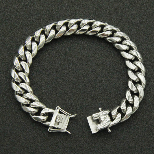 Rockyu ブレスレット メンズ チェーン シルバー 光沢仕上げ クールデザイン