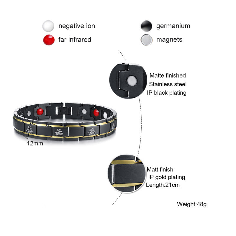 Rockyu 磁気ゲルマニウムブレスレット メンズ レディース ステンレス チェーンバングル 静電気対策 血行サポートデザイン
