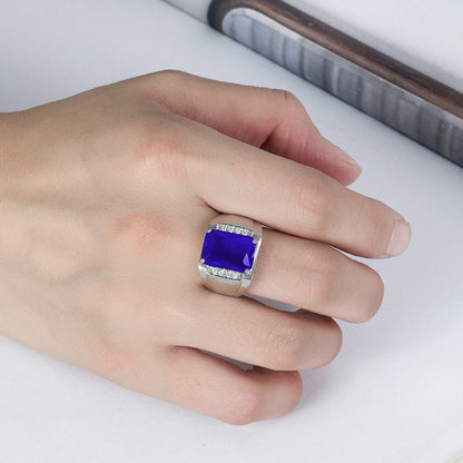 Rockyu メンズリング シルバー フリーサイズ 光沢仕上げ 一粒カラージルコニア