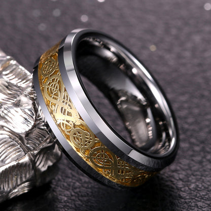 Rockyu タングステン 龍紋デザインリング メンズ レディース 幅6mm 8mm シルバー ゴールド ブルー