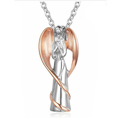 Rockyu メモリアルネックレス エンジェルデザイン レディース メンズ シルバー 羽根付き 天使ペンダント 遺骨入れ