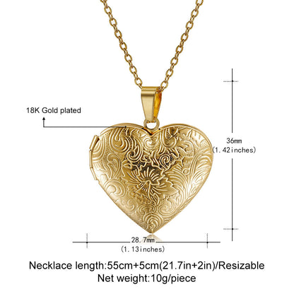 Rockyu レディースネックレス ハートロケットペンダント 写真入れ 彫刻風デザイン シルバー ゴールド 鎖骨チェーン 記念日 ギフト