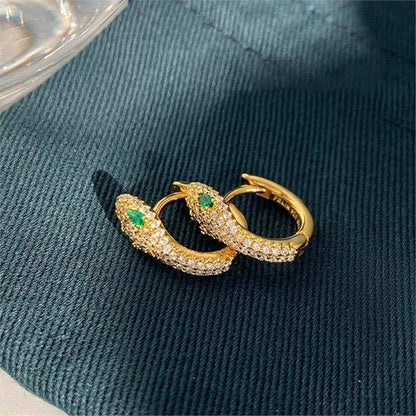 Rockyu ピアス レディース 蛇モチーフ フープタイプ 緑目ジルコニア 金属アレルギー対応 両耳用