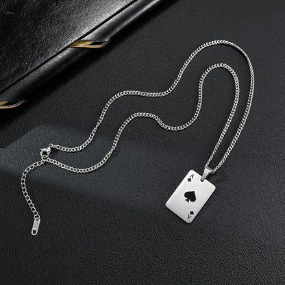Rockyu ネックレス メンズ スペード＆ハート A トランプデザイン ステンレス製 ペア対応 ユニセックス