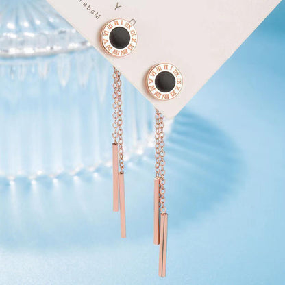 Rockyu ピアス レディース ピンクゴールド ロングチェーン スティック 揺れる 軽量デザイン