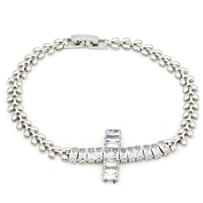 Rockyu レディース ブレスレット ゴールド クロスデザイン ジルコニア 金属アレルギー対応 記念日 プレゼント