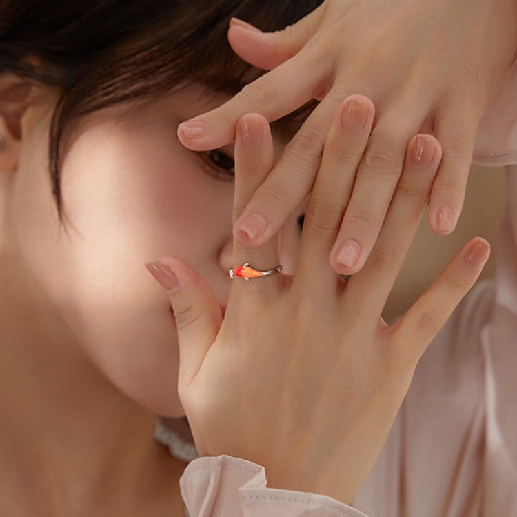 Rockyu 錦鯉モチーフリング 幸運を呼ぶ開口デザイン S925シルバー指輪