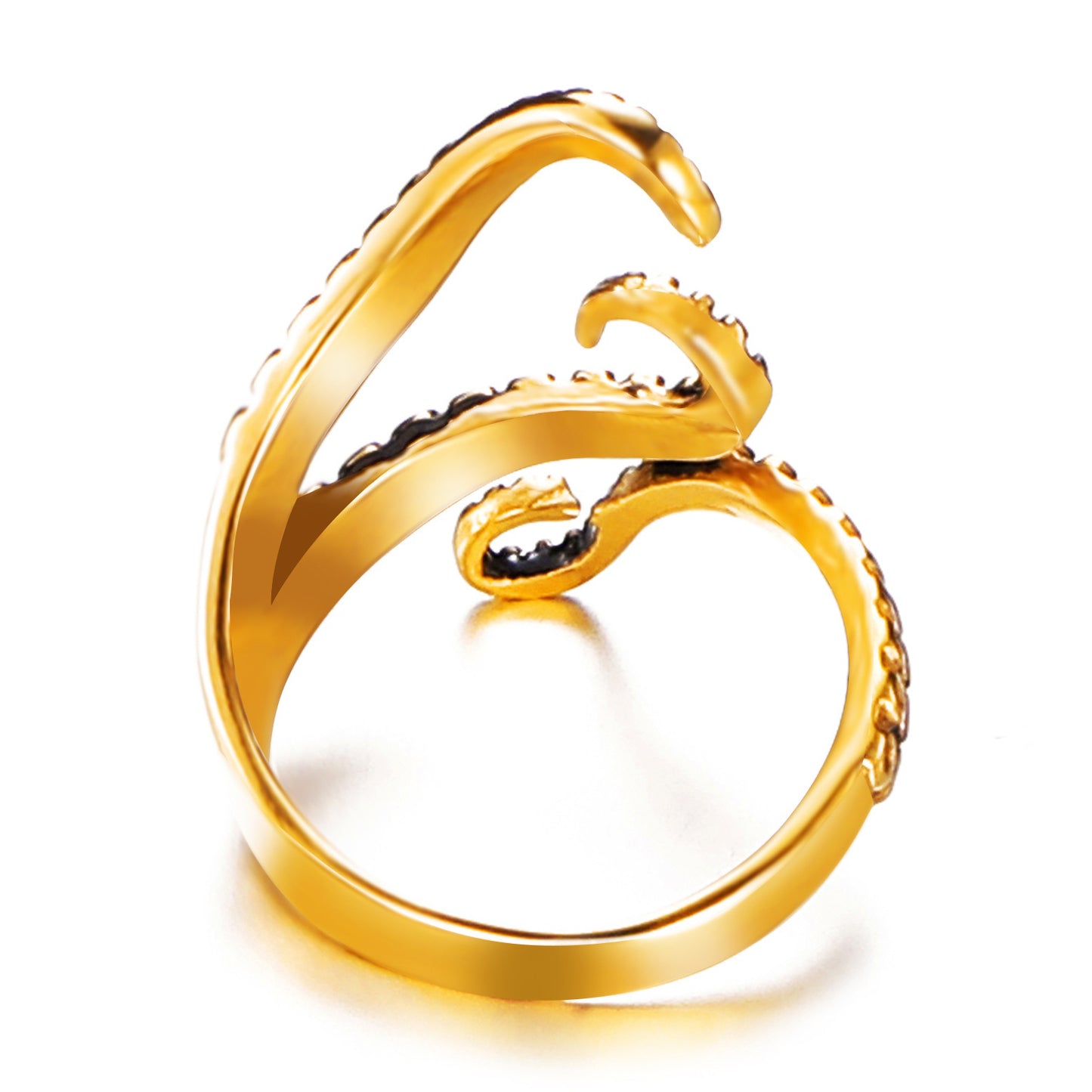 Rockyu タコ・蛇モチーフ ステンレスリング メンズ フリーサイズ ゴールド＆シルバー