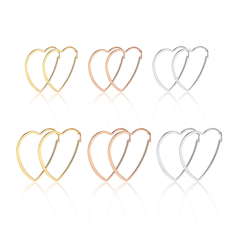 Rockyu オープンハート フープピアス 大ぶり レディース アレルギー対応 18Kコーティング シンプル おしゃれ