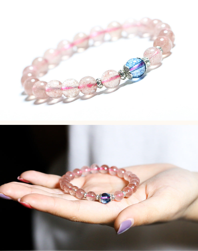 Rockyu ブレスレット レディース ピンククリスタル 天然石 ビーズ 数珠ブレス おしゃれアクセサリー