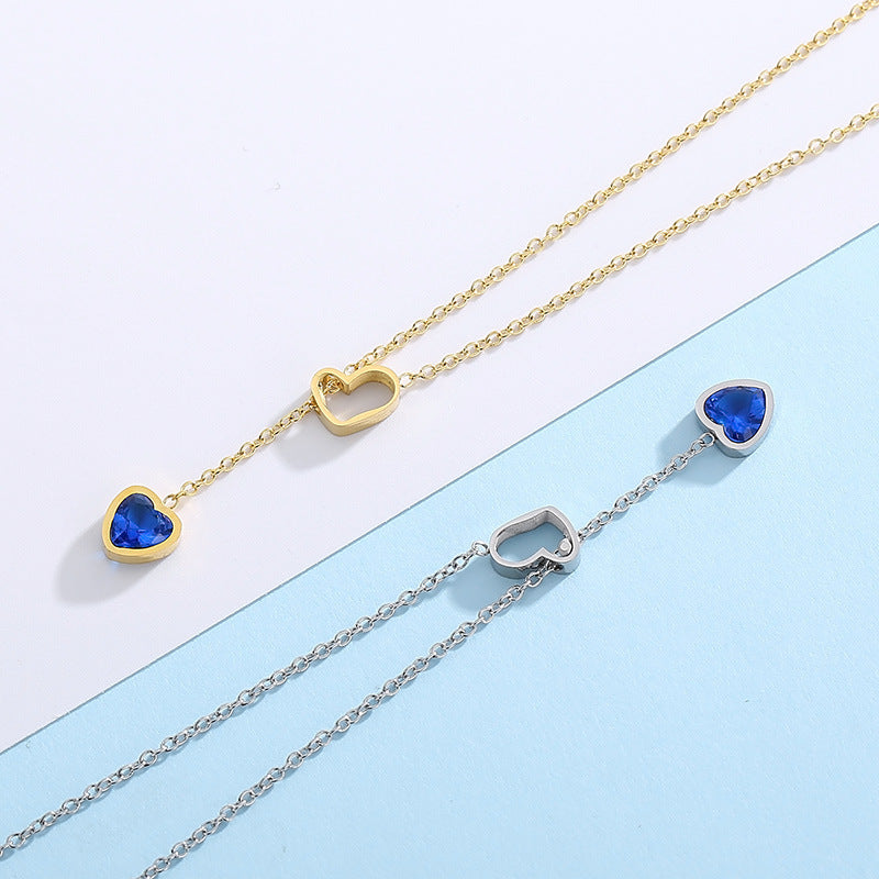 Rockyu ハートネックレス レディース シルバー ゴールド チタン Y字デザイン