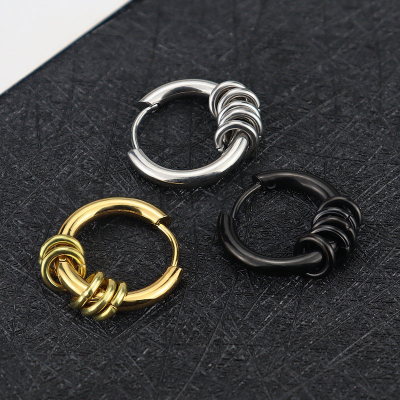 Rockyu メンズピアス フープ サークル ステンレス製 シルバー ゴールド ブラック 両耳用 アレルギー対応 おしゃれ プレゼント