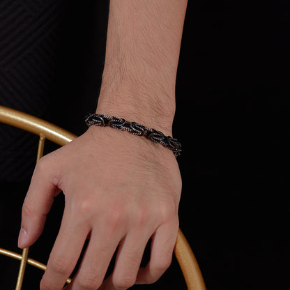 ブレスレット メンズ ビザンチンチェーン 幅8mm ステンレス ブラック/シルバー