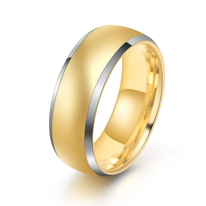 Rockyu タングステンリング メンズ 8mm ゴールド＆ブラック 光沢仕上げ