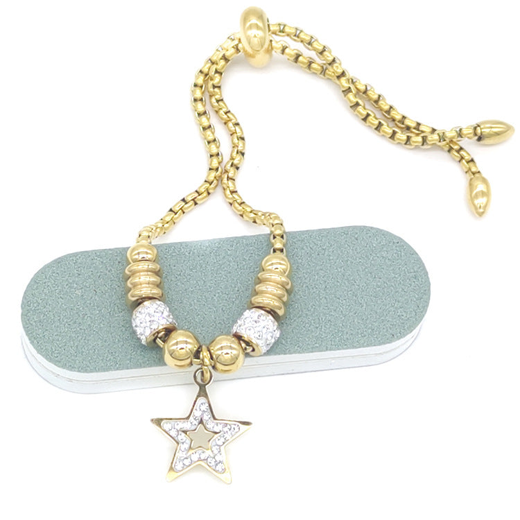 Rockyu ブレスレット レディース 星チャーム付き ジルコニア ピンクゴールド 調節可能 アクセサリー